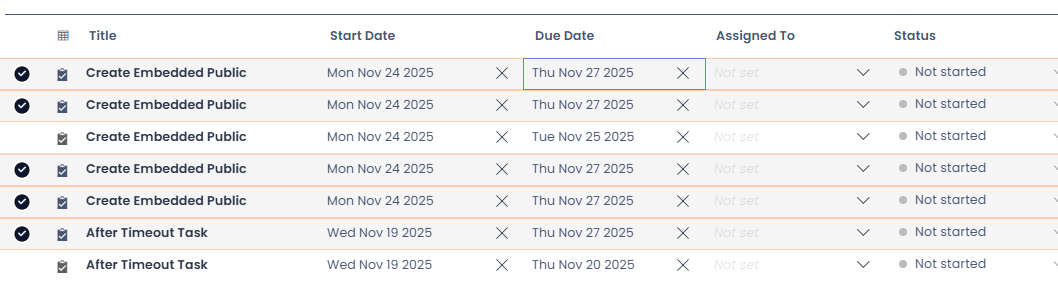 All the selected tasks in the table now show the future date